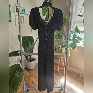 Monteau Black Polka Dot Jumpsuit with Puff Sleeves